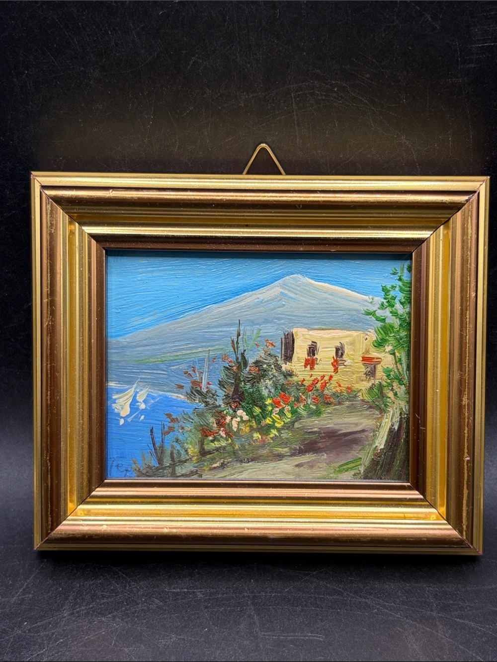 Artist Signed Vintage Impressionist Landscape Mountainside Seascape Painting Art